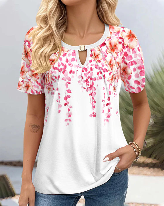 Mångsidig blommig kortärmad t-shirt
