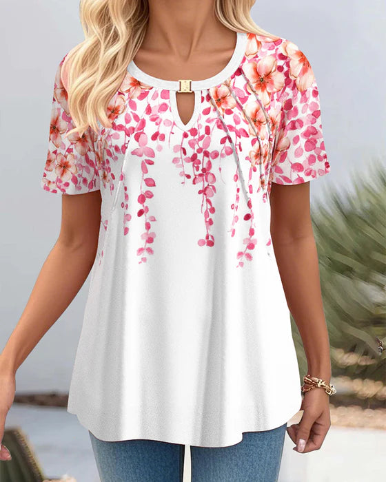 Mångsidig blommig kortärmad t-shirt