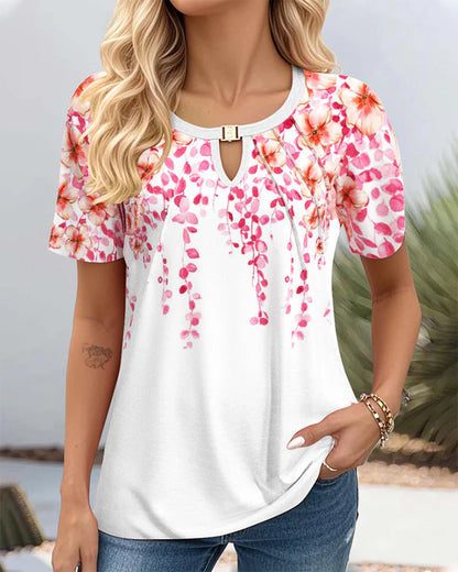Mångsidig blommig kortärmad t-shirt