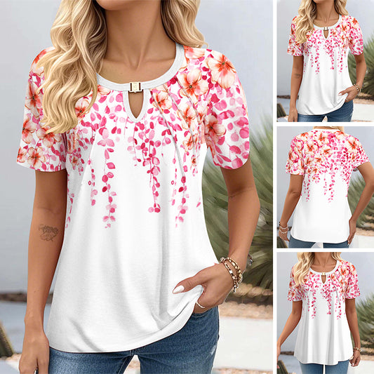 Mångsidig blommig kortärmad t-shirt