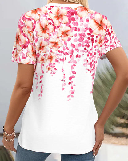 Mångsidig blommig kortärmad t-shirt