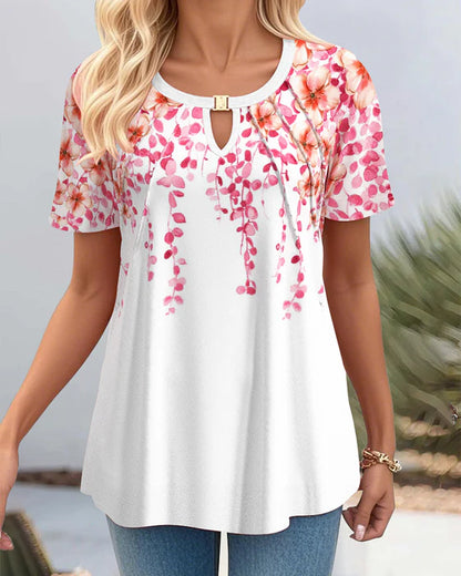 Mångsidig blommig kortärmad t-shirt