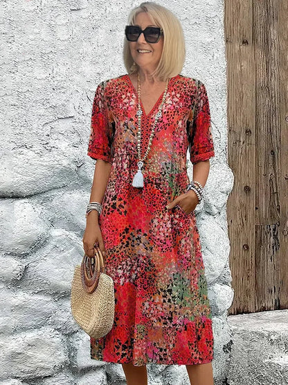 Samantha | Elegant blommig klänning i midilängd