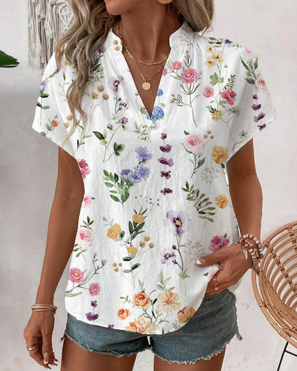 Kortärmad blus med blommönster